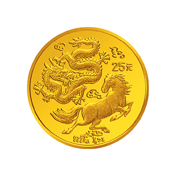 龙马金银纪念金银币1/4盎司圆形金质纪念金银币